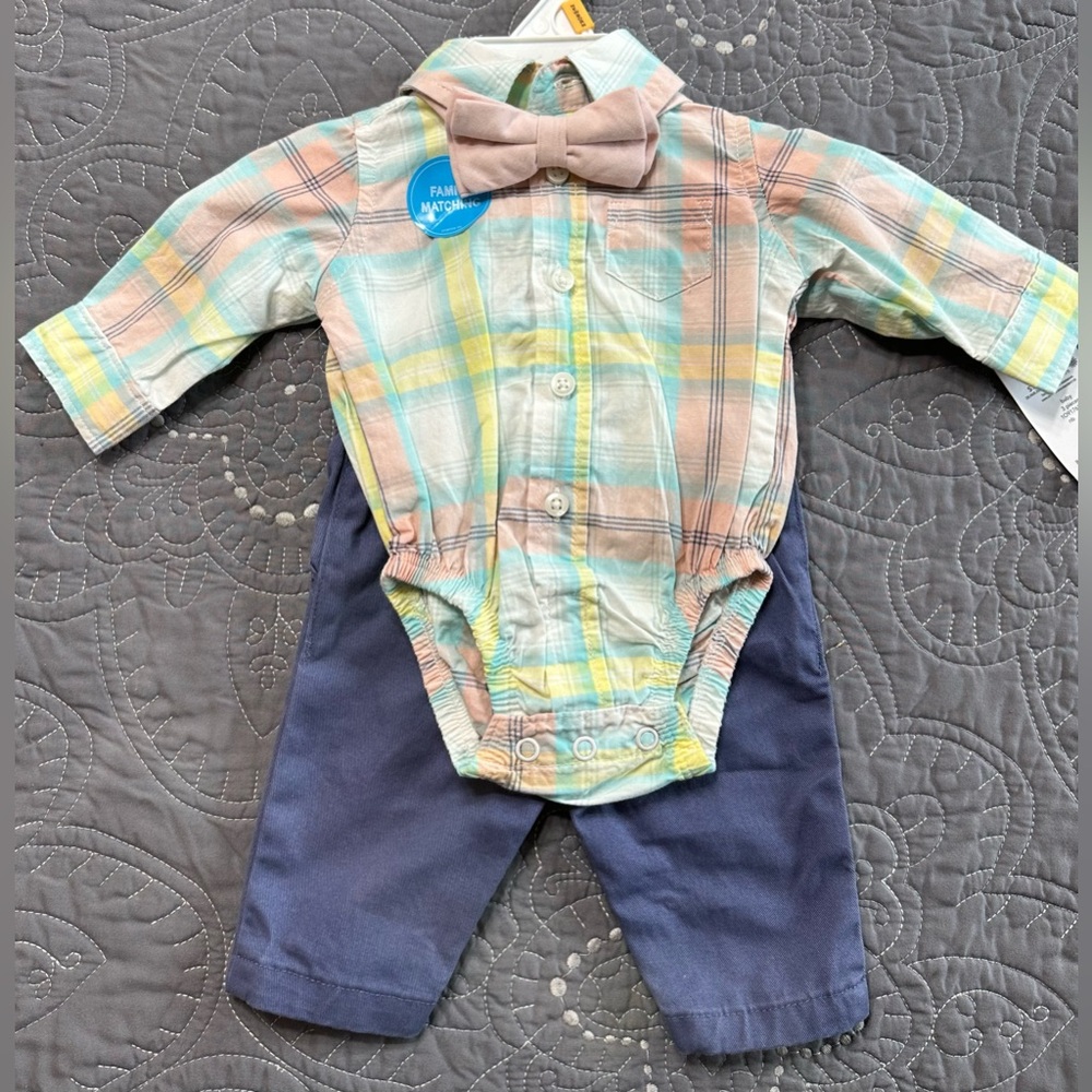 Carters Baby Boy 3 Piece Pastel Plaid Set NWT Size Newborn